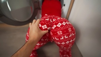 Blonde Milf Gets Stuck In Washer During Christmas