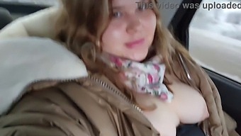 Chubby Cutie With Big Boobs Pleasures Herself In A Taxi