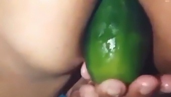 Stepmom Flaunts Her Open Ass By Using A Large Cucumber For Pleasure