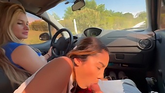 Two Brunettes Seduce Me In Their Car And Give Me A Blowjob