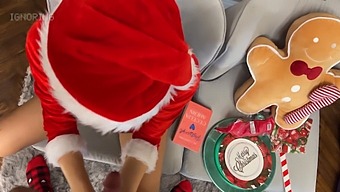 A European Beauty Delivers An Erotic Handjob, Followed By A Seductive Santa Costume And A Finale Of Testicle Play