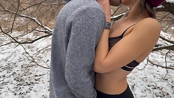 Wife Enjoys A Snowy Public Outdoor Threesome With Husband And Friend