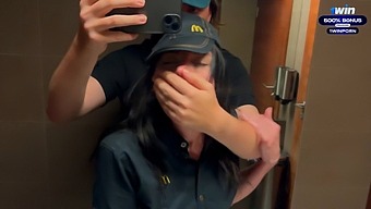 Amateur Babe Gets Wild In Mcdonald'S Restroom After Soda Spill