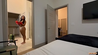 Beautiful Black Beauty Step-Sis Goes To Bed Without Panties On.